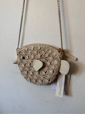 Beige Crochet Crossbody Fish Bag with Chain Strap